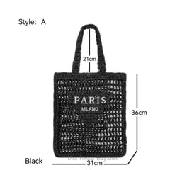 Women Fashion Striped Summer Beach Straw Knitting Shoulder Bag Hollow Out