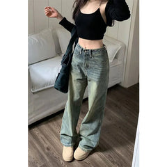 Baggy Straight Denim Trousers Female Y2K High Waist Loose Wide Leg Jeans