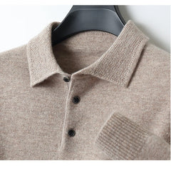 Merino Wool Hot Cardigans Men Lapel Pullover Long Sleeve POLO Neck Sweaters