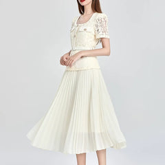 Runway Designer Summer Flower Embroidery Lace Chiffon Prom Dress Women