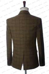 Mens Beach Wedding attire: Men Suits Double Breasted Summer Slim Fit Brown Linen