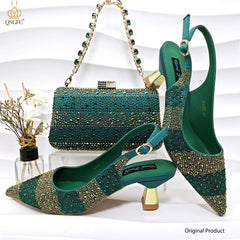 Matching Shoes and Bags: Women Heel Party Ladies Italian Design Green Shoes