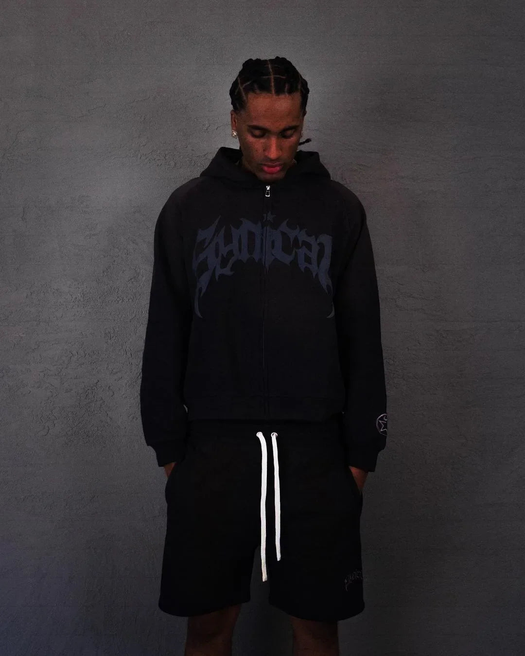 Hooded American retro zipper sweatshirt Gothic letter star print hoodie trendy men's casual