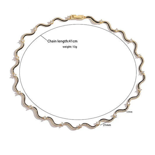 HECHENG,Fashion Enamel Chains Necklace Bracelet Jewelry Sets Brass Chain Wave Multicolor Women Wholesale Wedding Gifts