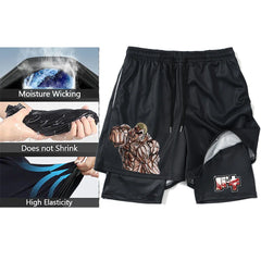Anime Short Gyms Bilayer 2-in-1 Sports Shorts For Men Sweat-absorbent