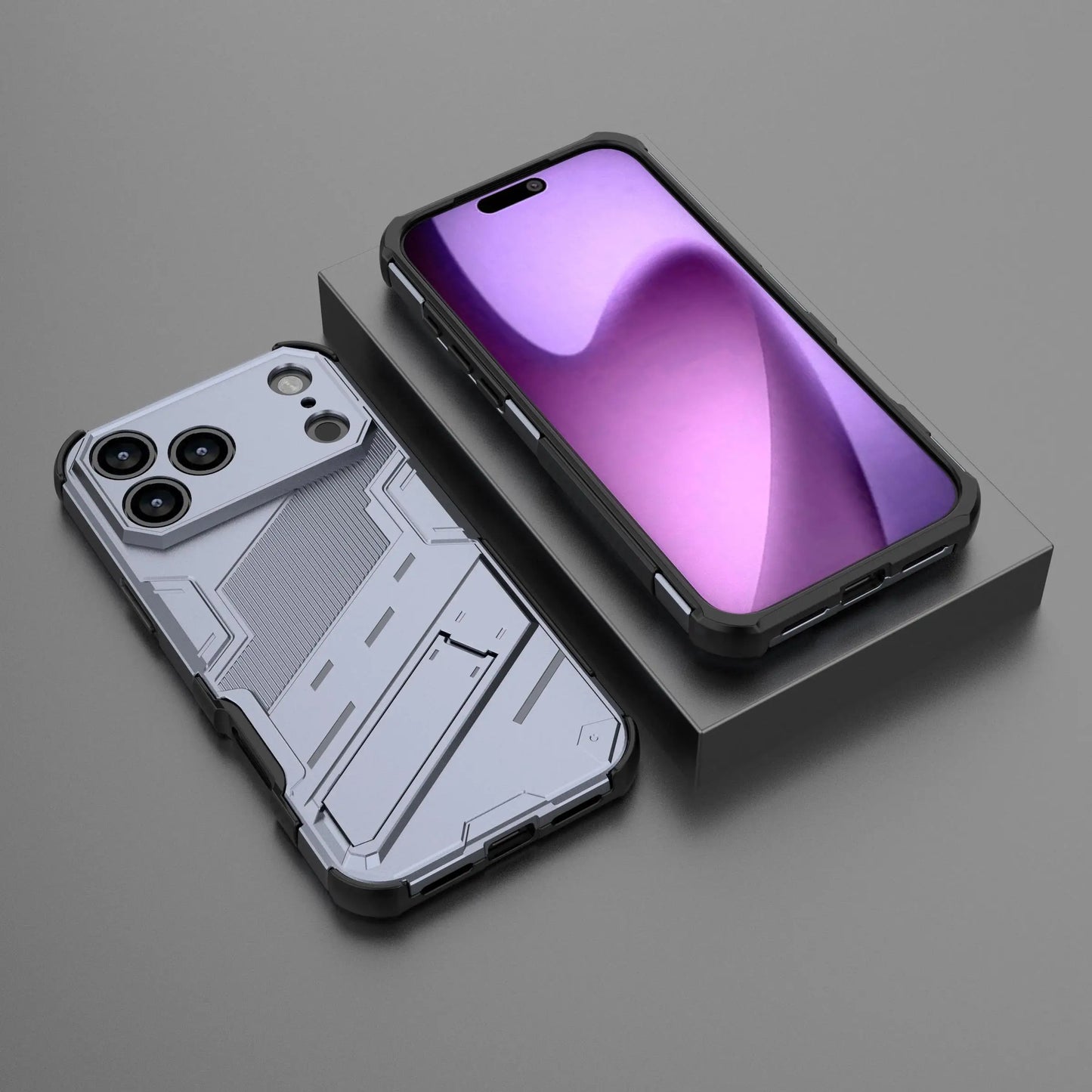 Solid Armor Cyber Shockproof Phone Case For iPhone 17 Pro Max 17 AIR With Stand Holder Cover Protective Shell