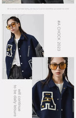 Letter Embroidery Bomber Jacket Men Women Autumn Winter Leather Sleeves