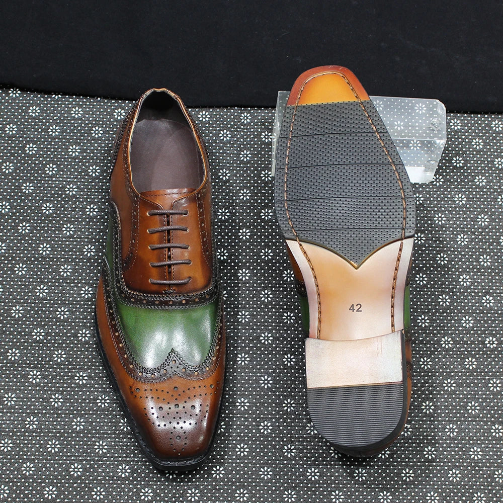 Men's Oxfords Genuine Leather Classic Wingtip Lace-Up Dress Shoes for Men