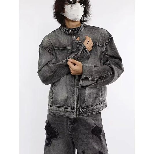 Industry Wash Denim Jackets Man Woman Hip Hop Retro Loose Short Cowboy Coats
