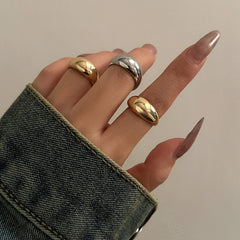 8 Pcs Chunky Open Smooth Surface Rings Set for Women Trendy Gold Color and Silver