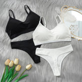 Women Top Panties Set Cotton Tops Low Waist Briefs Underwear Set Comfortable Soft