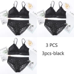 3 Piece Set Bra Lace Beauty Back Suit Underwear Gather Seamless