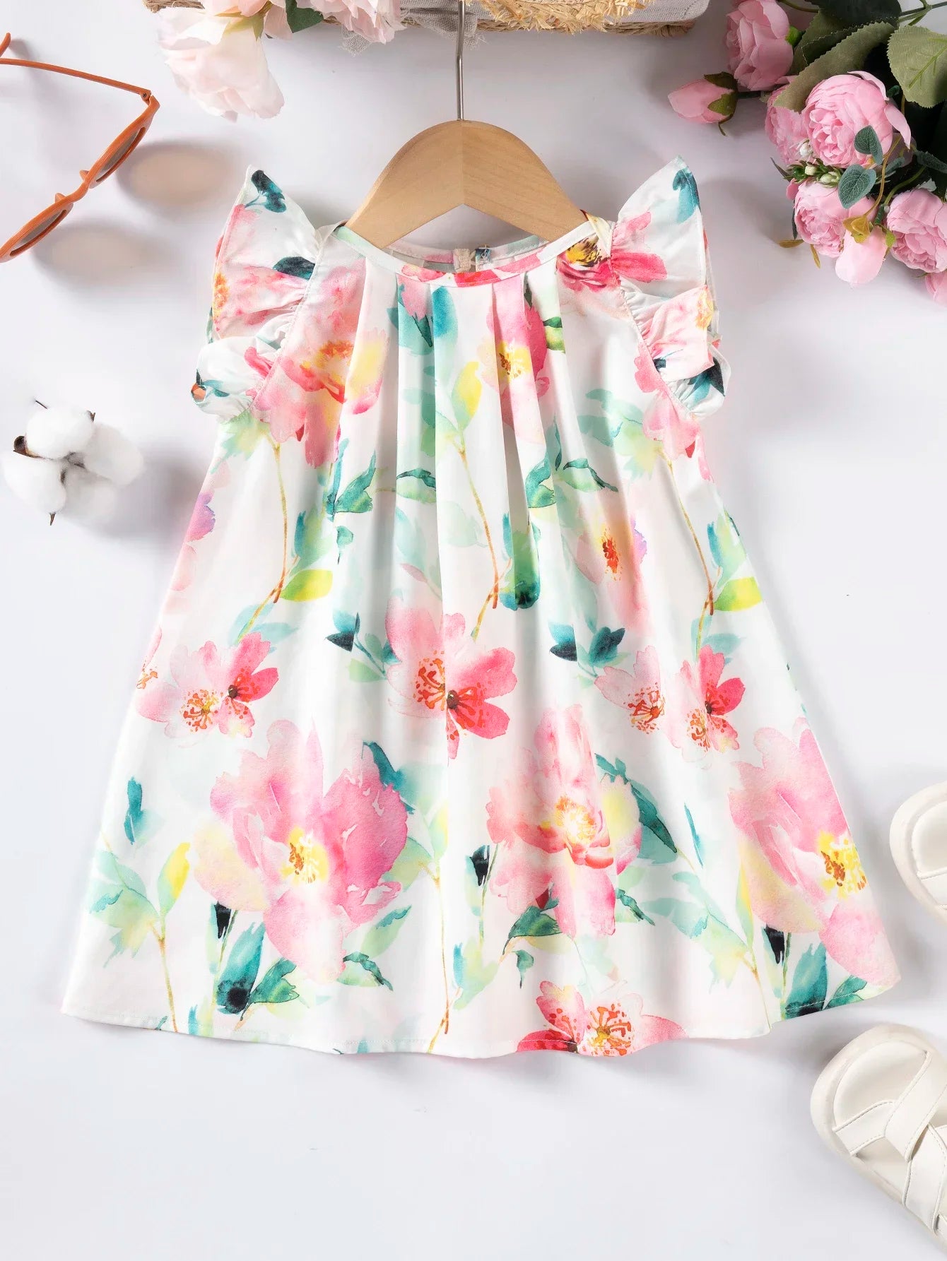 Clearance Price Girl Dress Cute Flying Sleeve Floral Princess Dress