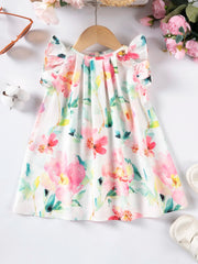 Clearance Price Girl Dress Cute Flying Sleeve Floral Princess Dress