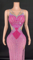 Evening Dresses: Women Rhinestone Dress Birthday Party Stage Performance Wear