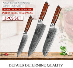 1PCS or 3PCS Kitchen Knife Sets Japanese Forged Damascus Steel Chef