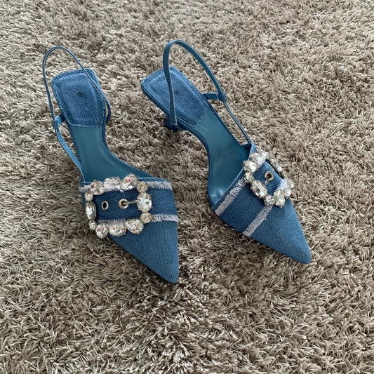 Rhinestone Glitter Women Pumps Wedding Bride Slingback Pointed Toe High Heels