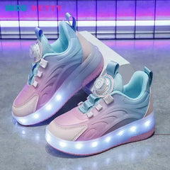 Children's Kids Boys Girls USB Charging Glowing Casual Sneakers Led Light Wheels