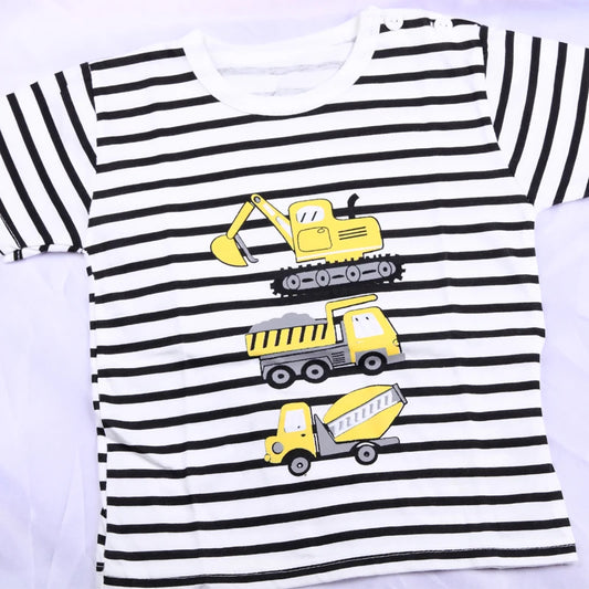 Summer Boys' Short Sleeved Suit Cartoon Excavator Cotton Short Sleeved Top +Shorts 2pcs Set Children Boy Kids Pyjamas Suit 0-4T