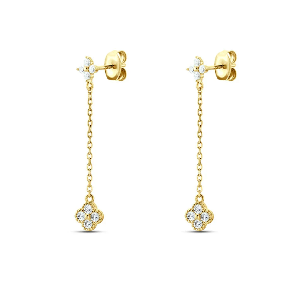 ROXI S925 Sterling Silver Petals Stud Earring Microinlaid Colorful Cubic Zirconia Chain Tassel Earrings For Women Dangle Earring