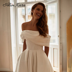 White Bridesmaid Dresses: Wedding Dress Satin Open Back A-Line Court Train