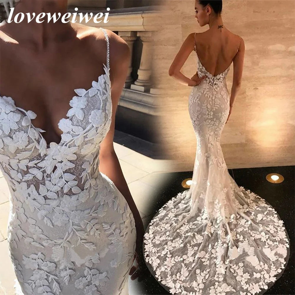 White Bridesmaid Dresses: Boho Wedding Dresses Mermaid Bridal Dress Spaghetti Straps