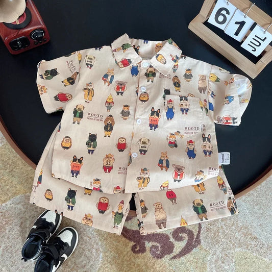2Pcs/Sets New Summer Baby Boys Clothes Suit Children Cartoon Shirt Shorts Toddler Clothing Infant Casual Costume Kids Tracksuits