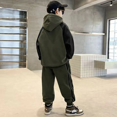 2025 winter autumn Boys Clothes Set cotton Velvet Sweatshirt hooded + Pants Tracksuits Kids Suit Children 4 8 9 10 11 12 14 Year