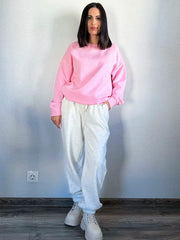 Sweatpants Women Winter Straight Leg Fleece Pants Elastic Waist Gray Velvet Trousers