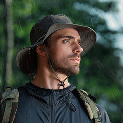 Men Bucket Hat Letter Embroidery Leather Label Cowboy Hat Waterproof Outdoor