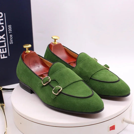Classic Men's Leather Loafers Slip-On Dress Shoes Monk Strap Buckle Formal Shoes