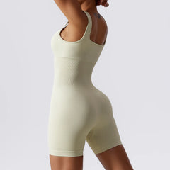 Women's Yoga Rompers One Piece Tummy Control Seamless Ribbed Jumpsuit Padded