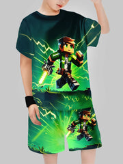 Block Man Digital Printing Cross Border Children's Clothing Casual Short Sleeved T-shirt Boys' Clothing