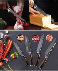 Professional Damascus Kitchen Knives Japanese Santoku Cleaver Slicing Knife Stainless