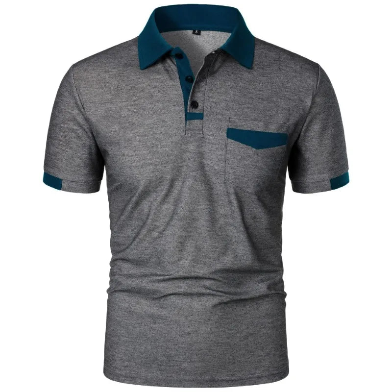 New Men's Short Sleeve T Shirts Solid Color Polo Shirt with Pockets Breathable Loose Basic Shirts for Men Lightweight Tops