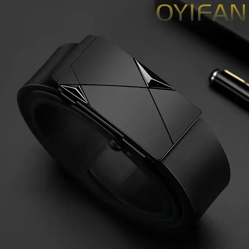 OYIFAN Fashion Men's Belt Men's Genuine Leather Belt Automatic Buckle Ratchet Belt Random Adjustment