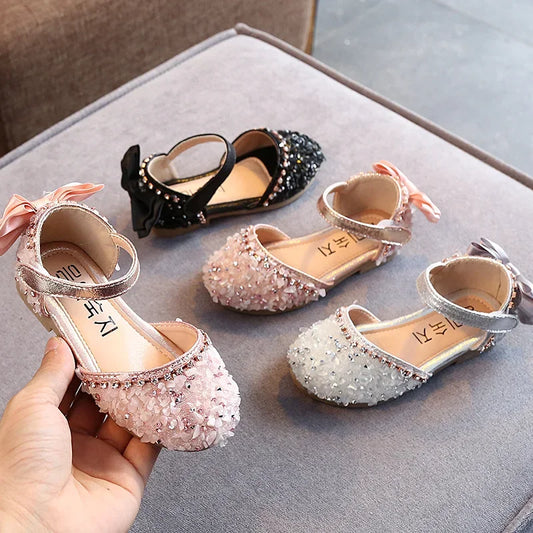 Crystal Bow Single Shoes Summer Girls Fashion Princess Soft Shoes Children