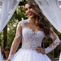 White Bridesmaid Dresses: Women Long Train Wedding Dress Lace Appliques Illusion
