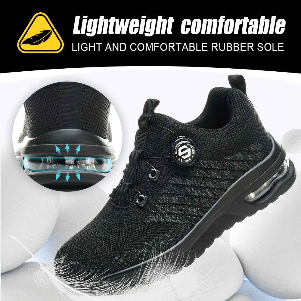 New Men's Rotary Buckle Safety Shoes Anti-Impact Anti-Piercing Lightweight Work Boots Fashion Sporty Design for Outdoor Pro