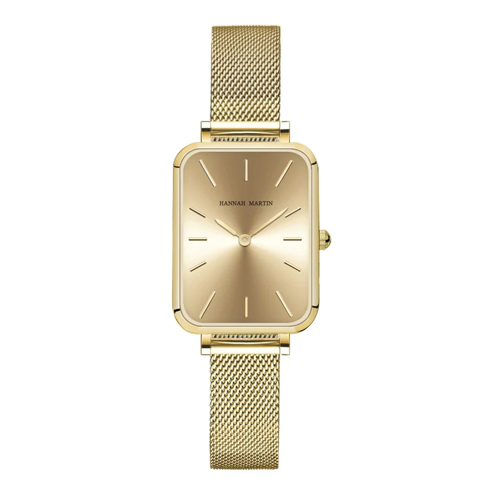 Square Women Stainless Steel Mesh Strap Watch Fashion Japanese Movement Rose Gold Simple Leisure Fashion Hannah Martin Watches