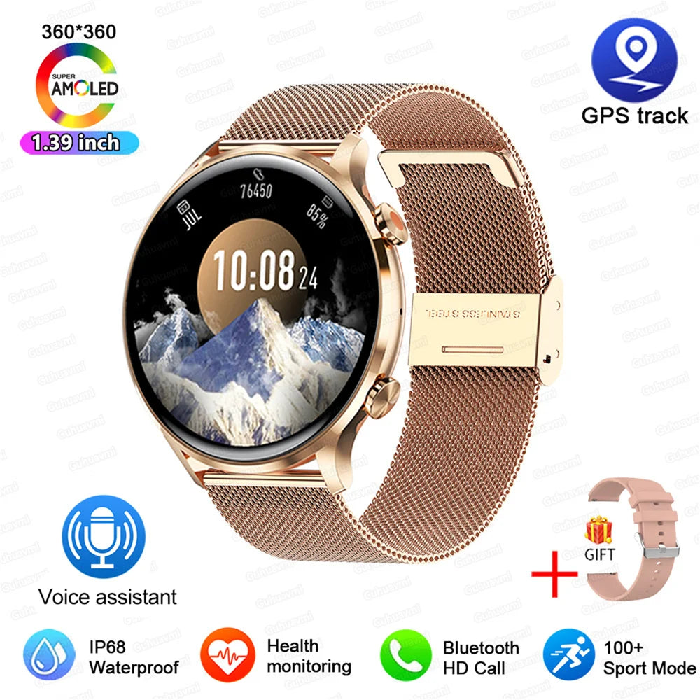 2025 New Lady Fashion Smart Watch women AMOLED HD Screen GPS Heart Rate Bluetooth Call Waterproof Outdoor SmartWatch For Female