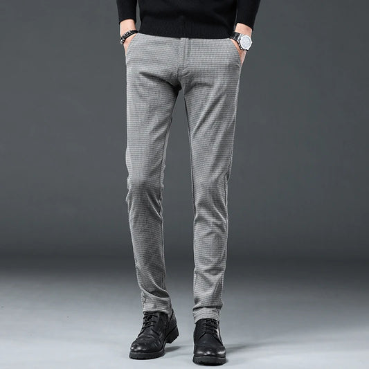 Autumn Winter Business Suit Pants Men's Elastic Waist Casual Trousers