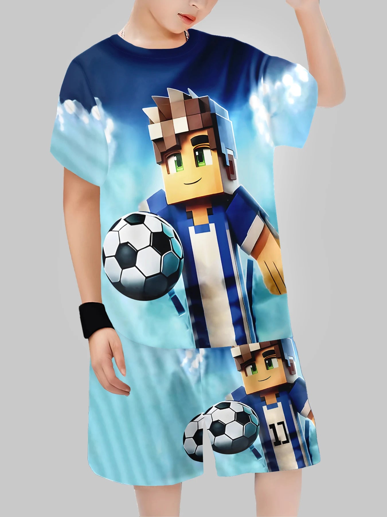 Block Man Digital Printing Cross Border Children's Clothing Casual Short Sleeved T-shirt Boys' Clothing