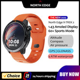 NORTH EDGE X-TREK 2 GPS Sports Smart Watch 1.43'' Amoled Screen 3ATM Waterproof AOD Smart Watch Bluetooth Call Altitude Compass