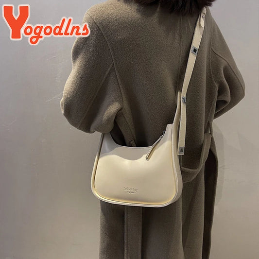 Yogodlns Vintage Half-moon Shoulder Bag For Women Soft Leather Underarm Bag