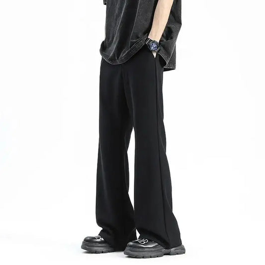 Summer Black Micro Flare Suit Trousers Men's Premium Feeling Ice Silk Loose