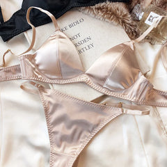 Women Underwear Set Silken Triangle Cup Wireless Bras French