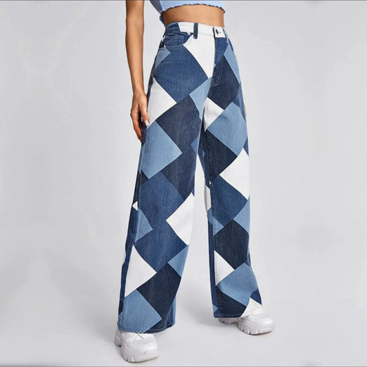 Womens Cargo Baggy Blue Jeans Zip Loose Pants Trousers Pockets Pants
