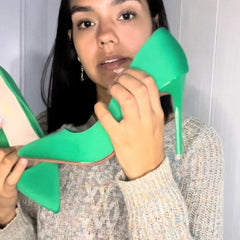 Women 7.5cm 10.5cm High Heels Scarpins Silk Satin Pumps Lady Quality Green