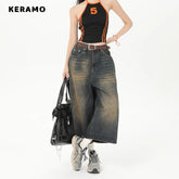 Vintage Streetwear Women Jeans 2024 Summer Loose Male Wide Leg Knee Length Shorts